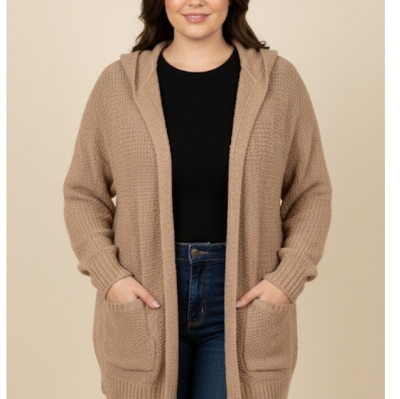 Wishlist Sweaters - Wishlist Tan Women's Lg Hooded Open Cardigan With Pockets